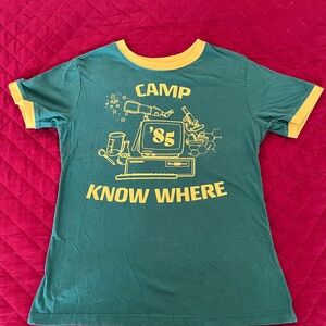 Camp Know Where Green and Yellow Ringer Tee